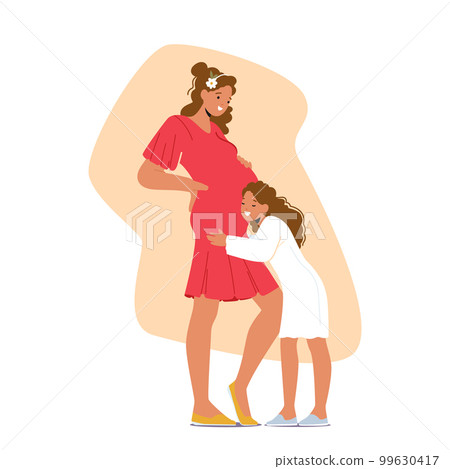 Young Daughter Character Tenderly Holds Her Expectant Mothers Belly With Look Of Joy And Affection On Face Young Daughter Character Tenderly Holds Her Expectant Mothers Belly With Look Of Joy And Affection On Face 99630417