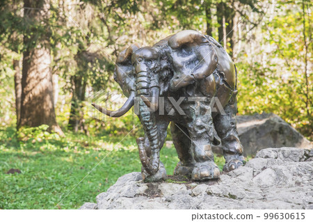 Bronze statue of an elephant at the Ljubljana zoo Bronze statue of an elephant at the Ljubljana zoo 99630615