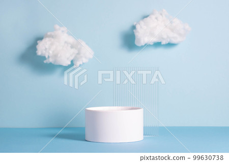 Podiums Round , blue background with white clouds. Abstract product showcase 99630738
