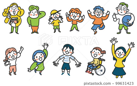 Diverse and multinational children with cheerful smiles Set illustration material Diverse and multinational children with cheerful smiles Set illustration material 99631423