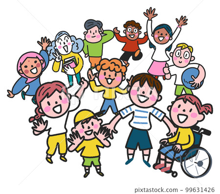Diverse and multinational children with cheerful smiles standing in a circle illustration material 99631426