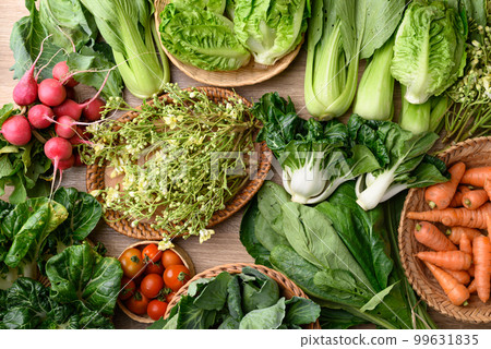 Fresh organic vegetables from local farmers market in spring season, Sustainability concept Fresh organic vegetables from local farmers market in spring season, Sustainability concept 99631835