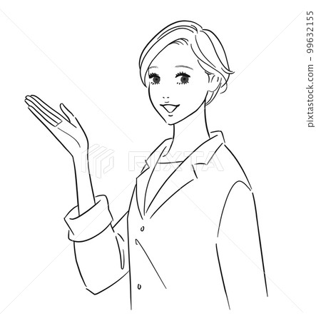 一位女醫生在微笑的白大褂的插圖 99632155