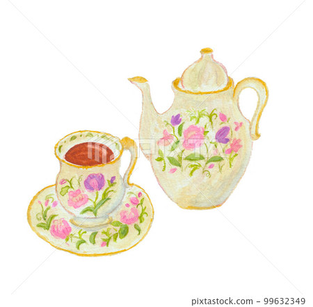 Afternoon tea watercolor illustration 99632349
