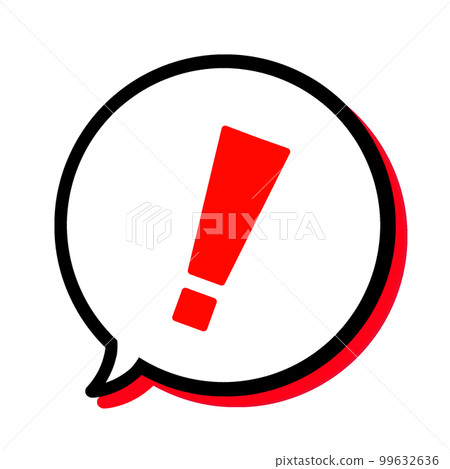 紅色感嘆號和帶紅色陰影的完美圓形語音氣泡 99632636