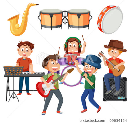 Set of cartoon kids character with music instruments 99634134