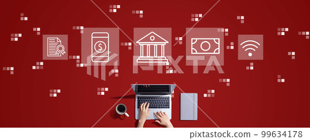 Online banking concept with person working with laptop 99634178