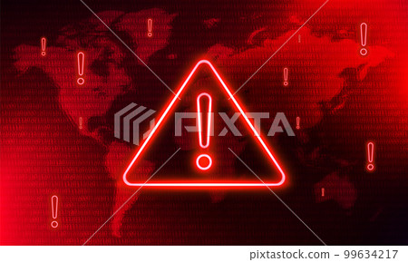 Attention Danger Hacking. Neon Symbol on Red Map Background. Security protection, Malware, Hack Attack, Data Breach Concept. System hacked error, Attacker alert sign computer virus. Ransomware. Vector Attention Danger Hacking. Neon Symbol on Red Map Background. Security protection, Malware, Hack Attack, Data Breach Concept. System hacked error, Attacker alert sign computer virus. Ransomware. Vector 99634217