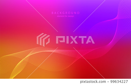 Abstract gradient background. Wave element for design. Digital frequency track equalizer. Stylized line art. Colorful shiny wave with lines. Trendy color orange pink. Curved wavy smooth stripe. Vector 99634227