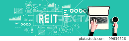 REIT - Real Estate Investment Trust theme with person using a laptop 99634328