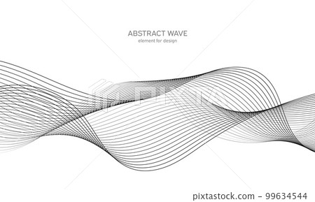 Abstract wave element for design. Digital frequency track equalizer. Stylized line art background. Vector illustration. Wave with lines created using blend tool. Curved wavy line, smooth stripe. 99634544