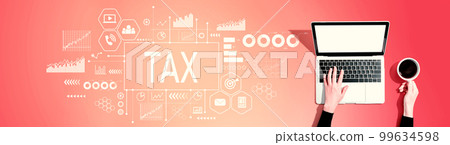 Tax theme with person using a laptop 99634598
