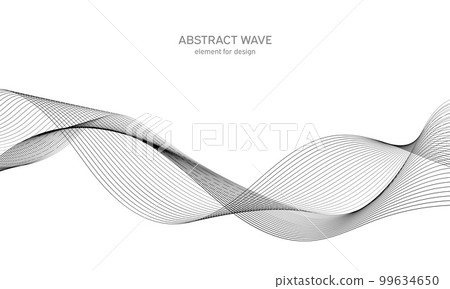 Abstract wave element for design. Digital frequency track equalizer. Stylized line art background. Vector illustration. Wave with lines created using blend tool. Curved wavy line, smooth stripe. 99634650