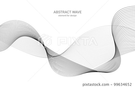 Abstract wave element for design. Digital frequency track equalizer. Stylized line art background. Vector illustration. Wave with lines created using blend tool. Curved wavy line, smooth stripe. 99634652