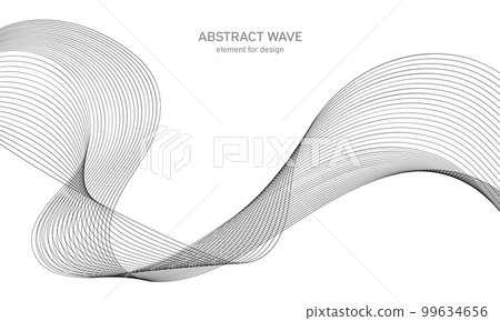 Abstract wave element for design. Digital frequency track equalizer. Stylized line art background. Vector illustration. Wave with lines created using blend tool. Curved wavy line, smooth stripe. 99634656