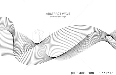Abstract wave element for design. Digital frequency track equalizer. Stylized line art background. Vector illustration. Wave with lines created using blend tool. Curved wavy line, smooth stripe. 99634658