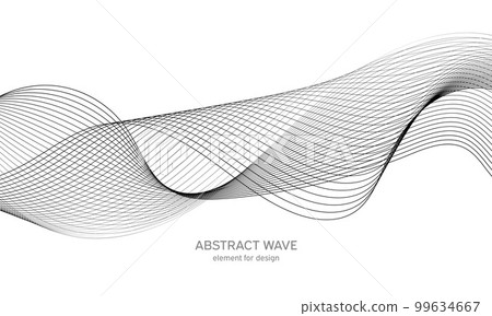 Abstract wave element for design. Digital frequency track equalizer. Stylized line art background. Vector illustration. Wave with lines created using blend tool. Curved wavy line, smooth stripe. 99634667