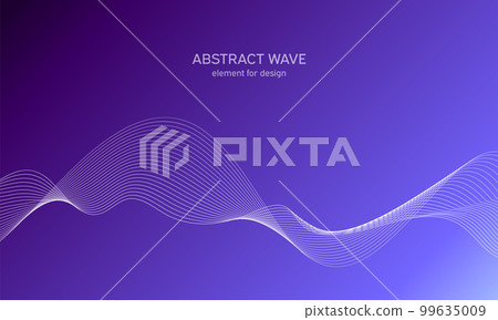 Abstract wave element for design. Digital frequency track equalizer. Stylized line art background. Colorful shiny wave with lines created using blend tool. Curved wavy line, smooth stripe Vector 99635009