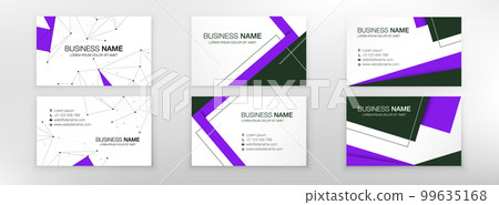 Business card templates. Set. Stationery design. Connection structure. Dots and line. Purple and black colors. Vector illustration 99635168