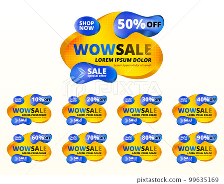 Sale banner set. Abstract modern bright graphic elements for mega sale. Discount up to 10 20 30 40 50 60 70 80 90 percent off. Banners badges template for super sale. Black friday. Vector illustration 99635169