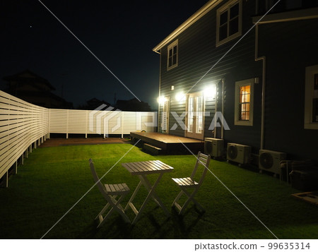 American house garden night view American house garden night view 99635314