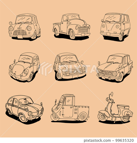 The vintage car cartoon drawing for transport concept 99635320