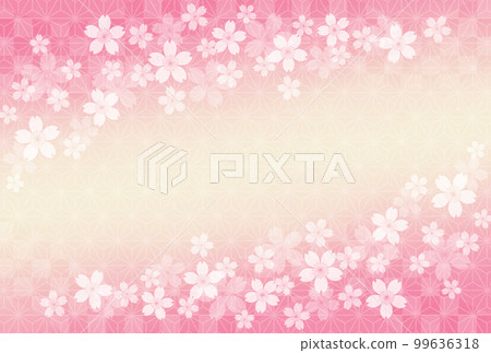 Japanese paper background with cherry blossom and hemp leaf pattern and checkered pattern Japanese paper background with cherry blossom and hemp leaf pattern and checkered pattern 99636318