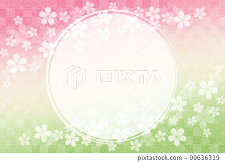 Japanese paper background with cherry blossom and hemp leaf pattern and checkered pattern Japanese paper background with cherry blossom and hemp leaf pattern and checkered pattern 99636319