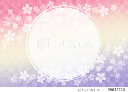 Japanese paper background with cherry blossom and hemp leaf pattern and checkered pattern 99636320