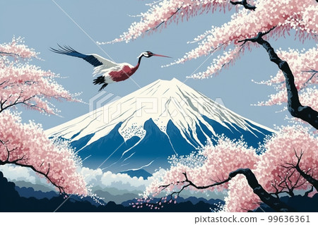 富士山和櫻花飛鶴 99636361