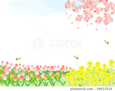 框架背景插圖與盛開的美麗春天的花朵 框架背景插圖與盛開的美麗春天的花朵 99637014