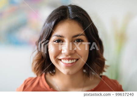 Portrait Of Happy Young Beautiful Arab Woman Smiling At Camera Portrait Of Happy Young Beautiful Arab Woman Smiling At Camera 99637240