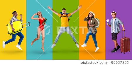 Set of happy multiracial people travelling around the world, collage Set of happy multiracial people travelling around the world, collage 99637865