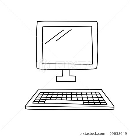 Hand draw doodle vintage computer. Vector line illustration isolated on white 99638649