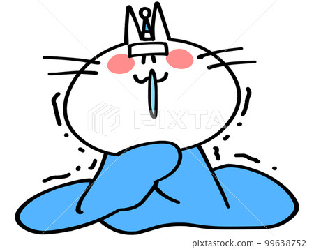 Illustration material of a round cat wrapped in a blanket with a cold 99638752