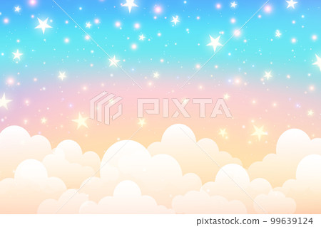 Cloudy sky background. Unicorn fantasy pastel galaxy. Rainbow cute wallpaper. Fluffy magic pink landscape. Vector illustration Cloudy sky background. Unicorn fantasy pastel galaxy. Rainbow cute wallpaper. Fluffy magic pink landscape. Vector illustration 99639124