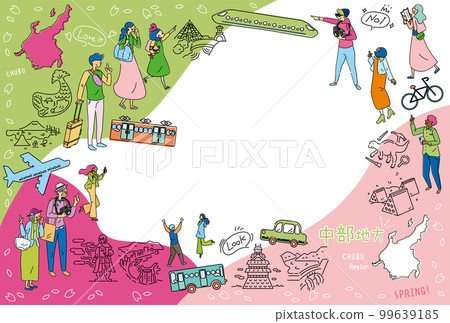 一組圖標（線條圖），供遊客在日本中部地區享受春季特別觀光 99639185