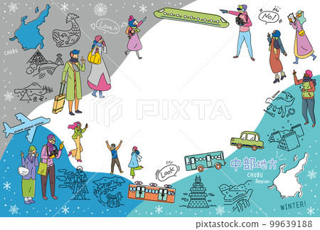 一組圖標（線條圖），供喜歡在日本中部地區享受冬季觀光的遊客使用 99639188