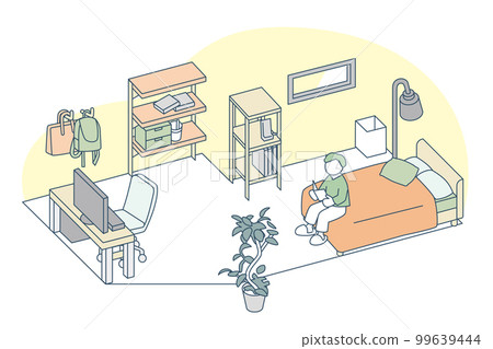 work room in the house. person sitting on bed 99639444