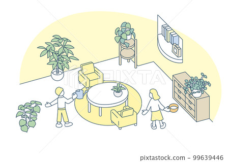 房子的客廳。在植物間放鬆 房子的客廳。在植物間放鬆 99639446