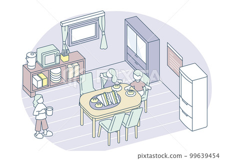 Living kitchen in the house. family enjoying a meal Living kitchen in the house. family enjoying a meal 99639454