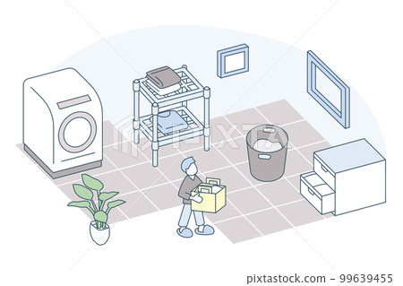 Dressing room in the house. Space with washing machines and clothes 99639455