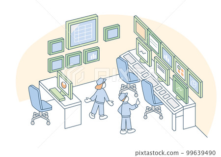 The inside of the monitor room. people working 99639490