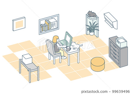 家裡的工作空間。與貓一起工作的空間 99639496