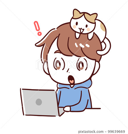 Male computer cat surprised - Stock Illustration [99639669] - PIXTA