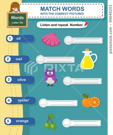 Match words with the correct pictures letter O illustration, vector Match words with the correct pictures letter O illustration, vector 99640201