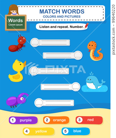 Trace and match words with pictures. Educational worksheet for preschool Trace and match words with pictures. Educational worksheet for preschool 99640220