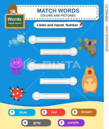 Trace and match words with pictures. Educational worksheet for preschool 99640221