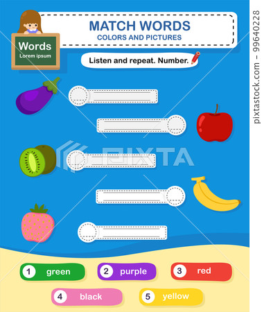Trace and match words with pictures. Educational worksheet for preschool Trace and match words with pictures. Educational worksheet for preschool 99640228