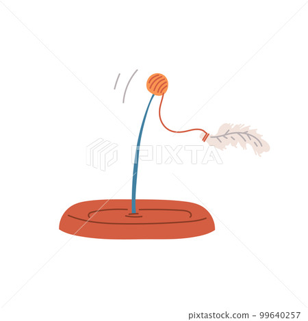 Toy for cats with ball and feather, cartoon flat vector illustration isolated on white background. 99640257